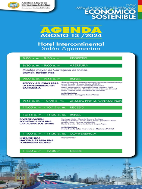 ¡Agéndate! Este 13 de agosto, foro “Impulsando el Desarrollo Económico Sostenible" de la Alcaldía de Cartagena | Alcaldía distrital de Cartagena de Indias